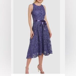 TAHARI ASL SOUTACHE LACE MIDI in PEREWINKLE